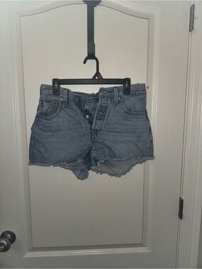 Levi's Light Blue High-Rise Frayed Denim Shorts